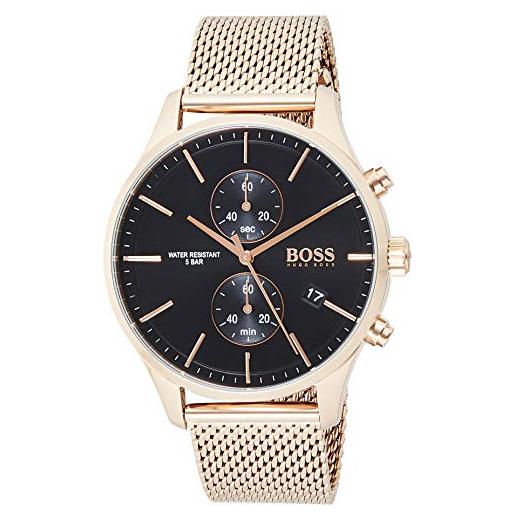 BOSS orologio con cronografo al quarzo da uomo collezione associate con cinturino in acciaio inossidabile, mesh, nero (black)