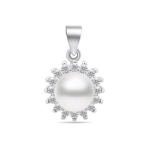 Brilio ciondolo elegant pearl pendant with clear zircons pt108w sbs2313 marca, estándar, metallo, nessuna pietra preziosa