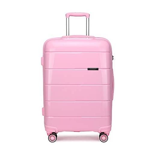 Kono valigia grande rigida premium polipropilene 105l trolley con tsa lucchetto e 4 ruote girevoli (rosa, l (74cm - 105l))