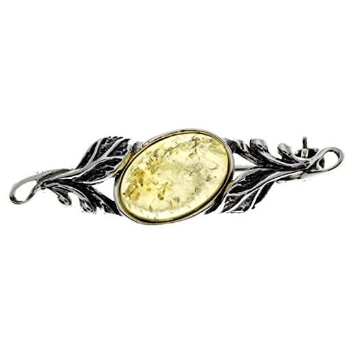 SilverAmber Jewellery spilla classica ovale in vera ambra baltica e argento sterling - 4022, argento sterling, ambra