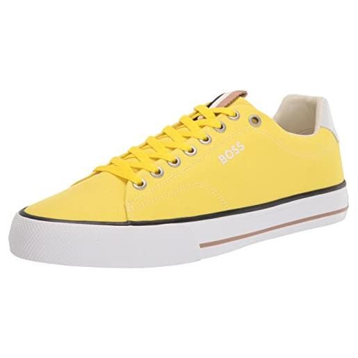 BOSS canvas mini logo lace up sneaker, scarpe da ginnastica uomo, aurora giallo, 42 eu
