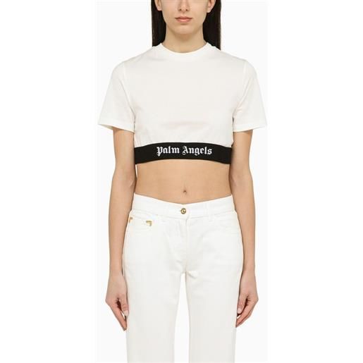 Palm Angels t-shirt cropped bianca con logo in cotone