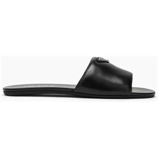 Prada slide nera in pelle con logo