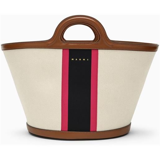 Marni borsa tropicalia piccola in canvas beige/blu/fucsia