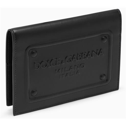 Dolce&Gabbana porta passaporto nero in pelle con targa logata
