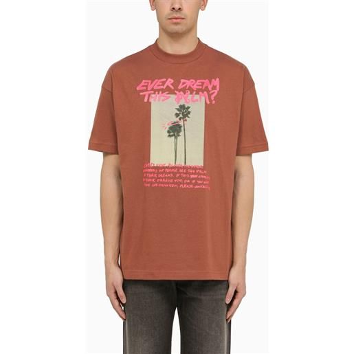 Palm Angels t-shirt color nocciola in cotone con stampa