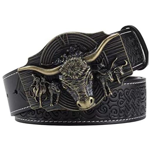 WRJAHCG cintura western per cowboy, cintura da cowboy western vintage da rodeo con corno lungo, bronze black, 110cm/43.3''