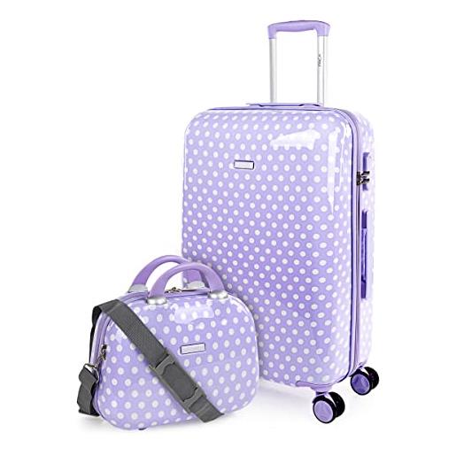 ITACA - set valigia media e valigia bagaglio a mano. Set valigie rigide per viaggi aereo - set trolley valigia rigida - set valigie rigide con lucchetto 702460b, malva