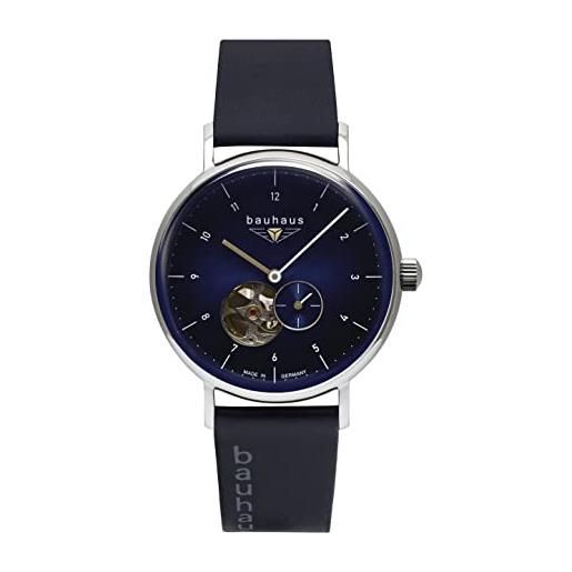 Bauhaus orologio da uomo automatico 2166 con cuore aperto e cinturino in pelle, blu scuro, onesize, cinghia