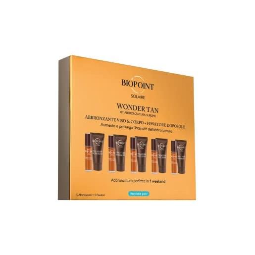 Biopoint solaire - wonder tan kit abbronzatura sublime, olio abbronzante viso & corpo spf6 10 ml (x 5) + fissatore doposole 20 ml (x 5), fissa l'abbronzatura e aiuta a rigenerare la pelle disidratata