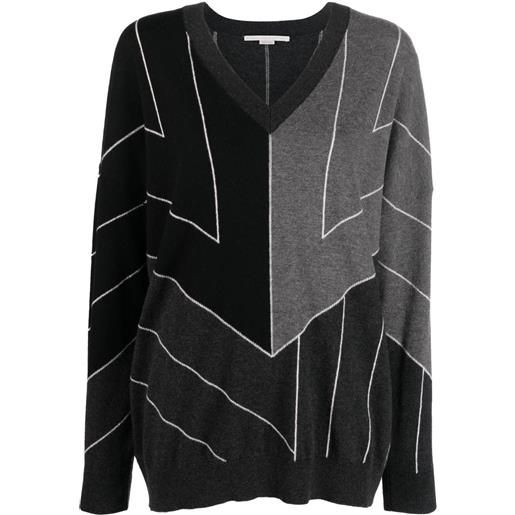 Stella McCartney maglione a righe con scollo a v - grigio