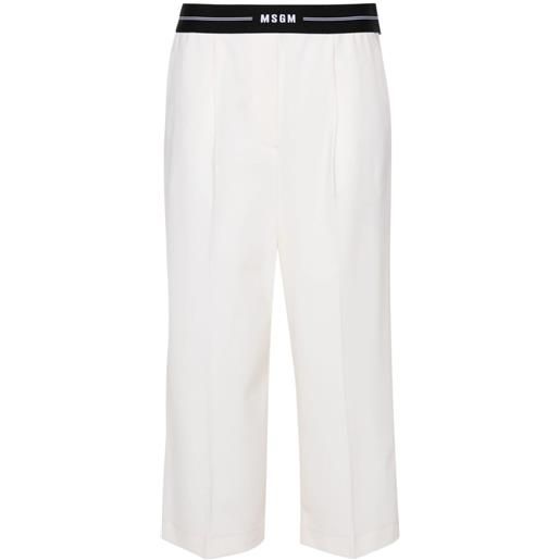 MSGM pantaloni crop con banda logo - bianco