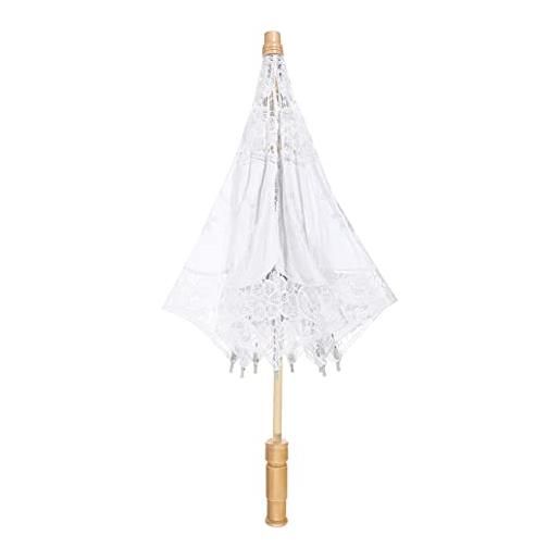 TOYANDONA 1 pcs vintage da sposa ombrello ombrello del merletto fatto a mano photography ombrello con manico in legno per la cerimonia nuziale feste danzanti (bianco puro)