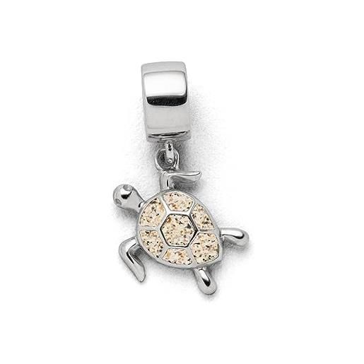 DUR charm a forma di tartaruga in argento sterling 925 con sabbia da spiaggia, colore: argento/beige, dimensioni: 17,3 x 16 mm, f288, 17,3x 16mm, argento, nessuna pietra preziosa
