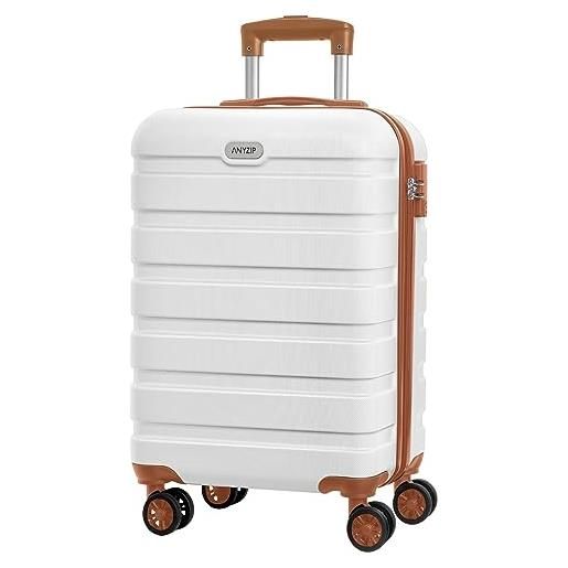 AnyZip valigia bagaglio a mano pc abs rigida e leggero con chiusura tsa e 4 ruote doppie girevol (bianco-marrone, m)