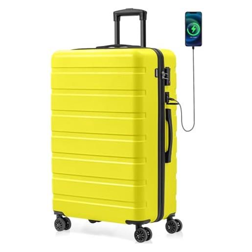 AnyZip valigia grande pc abs valigia trolley rigido ultra leggero con usb chiusura tsa e 4 ruote doppie girevoli (giallo, xl)