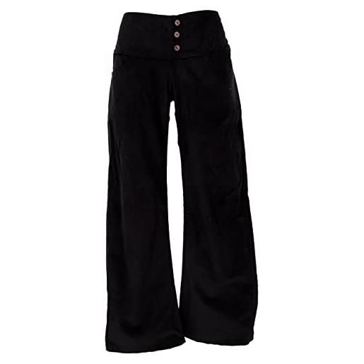 GURU SHOP pantaloni in velluto a coste con gamba leggermente svasata, da donna, in cotone, nero , 46