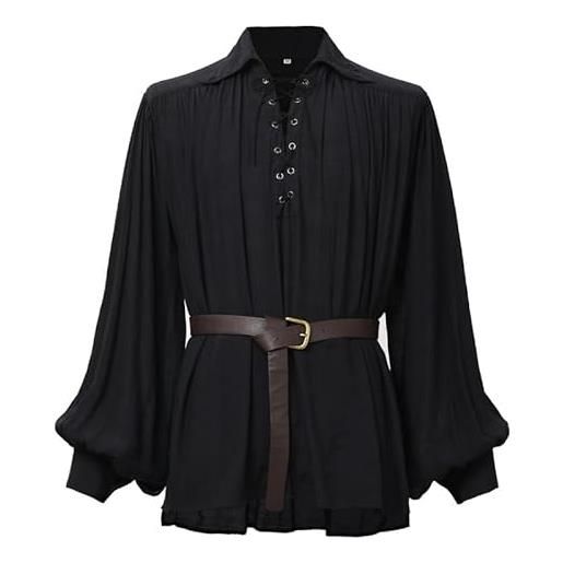 GRACEART camicia oversize medievale da poeta pirata rinascimentale, abbigliamento casual per uomini o donne, beige, l
