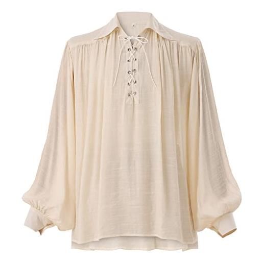 GRACEART medieval poet's pirate camicia oversize rinascimento festival outfit casual wear top per uomo o donna, beige, s