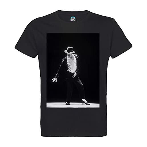 French Unicorn t-shirt uomo girocollo cotone bio michael jackson moon walk danza cantante pop star celebrite, nero , m