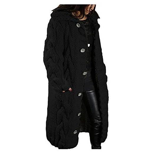 YANFJHV cappotto da donna cappotto da donna lungo con maniche lunghe a maniche lunghe in maglione con cardigan singolo cappotto elegante piumino pelliccia (black, xxxxxl)