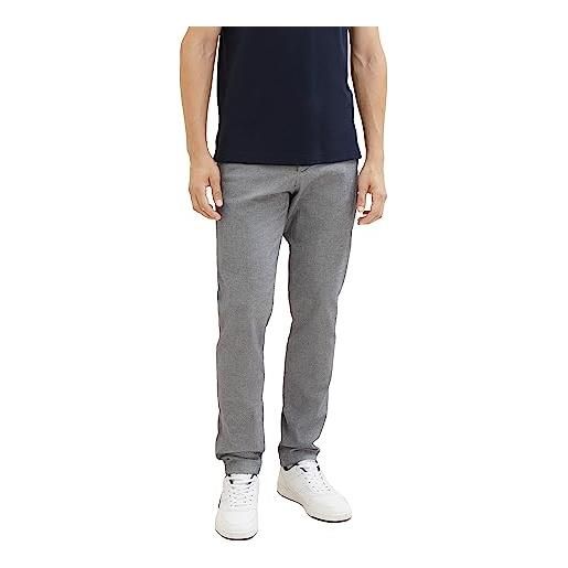 TOM TAILOR pantaloni chino slim fit in piqué elasticizzato con cintura, 32284-white navy zig zag structure, 31w x 34l uomo