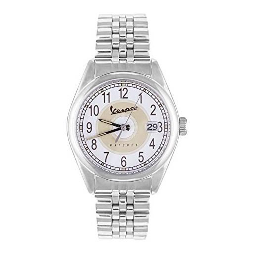 Vespa Watches orologio da polso da uomo analogico con movimento al quarzo quadrante bianco e cinturino in acciaio argento 100% made in italy modello va-he03-ss-02wt-gcm