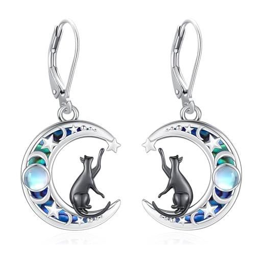 Eusense orecchini a forma di luna di gatto in argento 925 orecchini a goccia orecchini di gioielli per gli amanti dei gatti donne ragazze