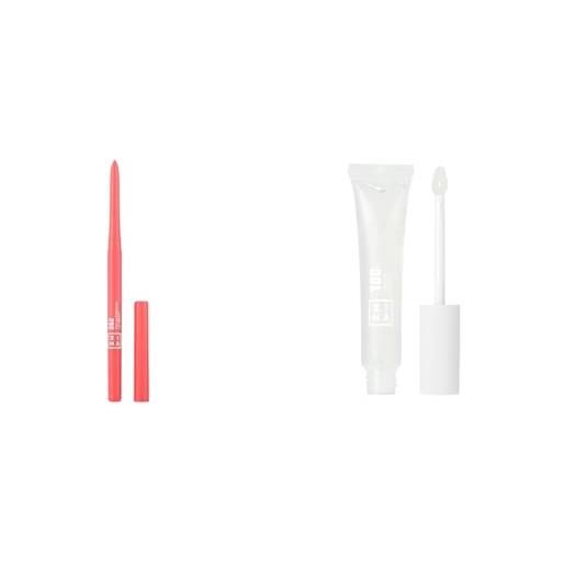 3ina makeup - the automatic lip pencil 362 + the lip gloss 100 - matita labbra rosa lunga durata retrattile - effetto specchio - vegan - cruelty free