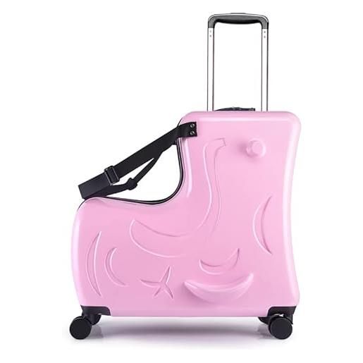 AO WEI LA OW aoweila - valigia rigida per bambini con 4 ruote girevoli, per ragazze e ragazzi, con sedile e cintura di sicurezza, per bambini dai 2 ai 12 anni, rosa dolce. , 20-inch carry-on for most airlines, 