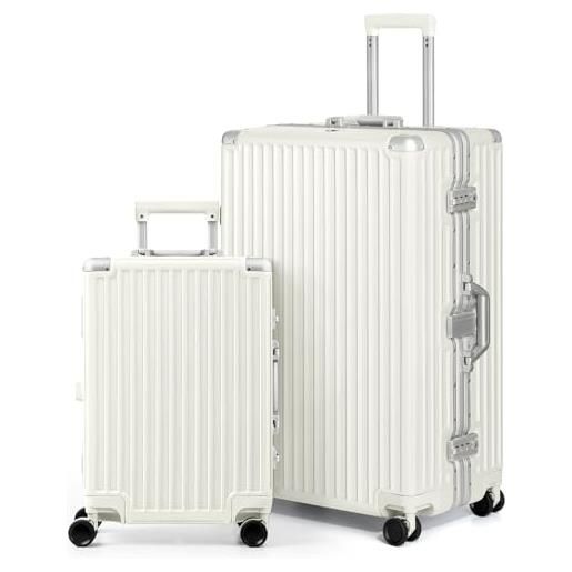 AnyZip valigia bagaglio a mano pc abs leggero alluminio trolley rigido con serratura tsa e 4 ruote, senza cerniera (bianco, 2-piece)