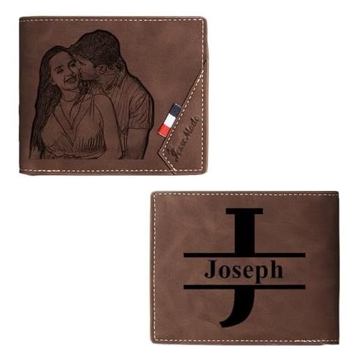 Jeweidea portafogli uomo personalizzati con foto pu pelle con zip portafoglio con nome inciso portafoglio per papà marito figlio regali personalizzati regali per la festa del papà