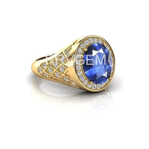 RRVGEM origianal certificato 5,25 ratti / 5,00 carati blu zaffiro anello placcato oro anello artigianale con splendida pietra uomo e donna gioielli da collezione, metallo, zaffiro