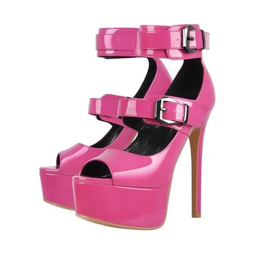 MissHeel plateau peep toe pumps fibbie stiletto, colore: rosa. , 39 eu