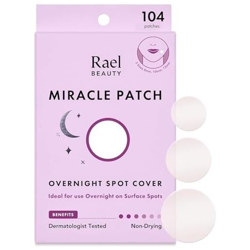 Rael miracle notte patch brufoli - idrocolloide pimple patches, cerotti brufoli viso, anti acne, adesivo extra, 3 taglie (104 pezzi)