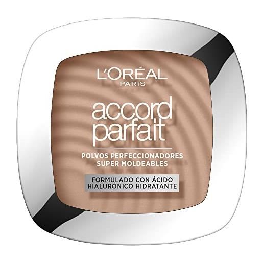 L'Oréal Paris cipria uniformante e fissante, per tutti i tipi di pelle, pelle setosa e risultato naturale, arricchita con pigmenti minerali e acido ialuronico, accord parfait, 4n beige