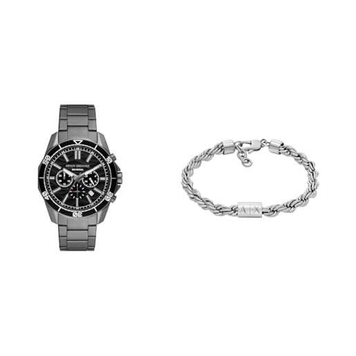 ARMANI EXCHANGE orologio uomo grigio e bracciale argento, acciaio inossidabile, set