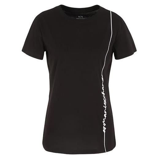 Armani Exchange signature logo crew neck cotton jersey tee t-shirt, nero, s donna