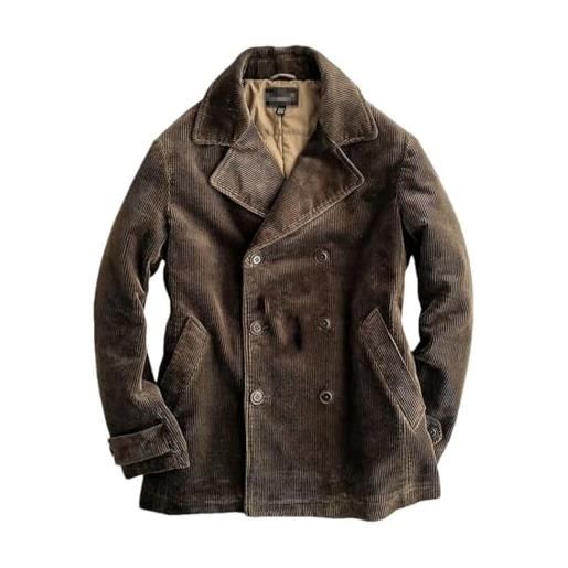 Haitpant cappotto da uomo in velluto a coste doppiopetto spesso vestibilità regolare stile militare vintage inverno caldo capispalla, marrone, m