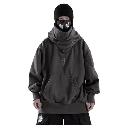 LIXQQS sweatshirt ninja unisex ispirato al giappone oversize felpa con cappuccio ricamo unico collo doppio innovativo bottoni laterali comodo e stiloso must-have per gli amanti della moda ( color: black-1 , 