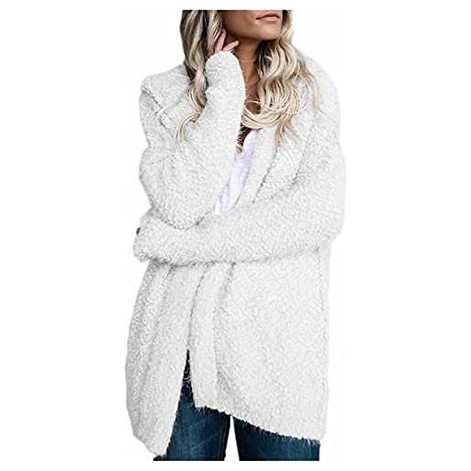 Xmiral felpe con cappuccio donna cardigan lungo oversize a maniche lunghe maglione ampio solido cappotto ufficio cappotto casual (xxl, 2bianco)