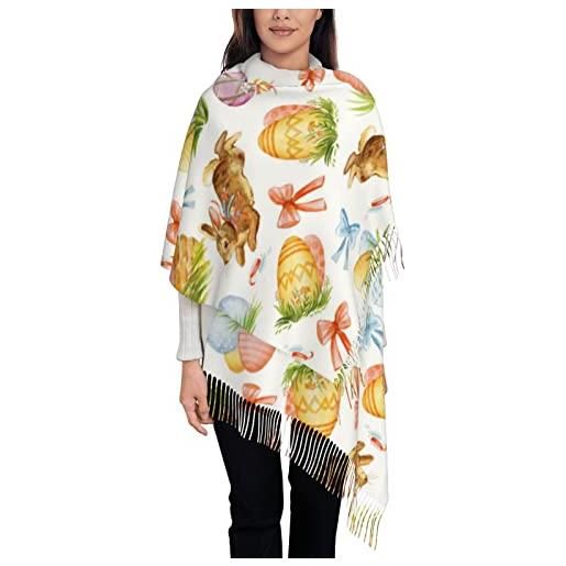 TheEcoWay sciarpa con nappe da donna con uovo di coniglio pasquale acquerello scialli grandi in morbido cashmere avvolgenti con stola leggera 197x72 cm