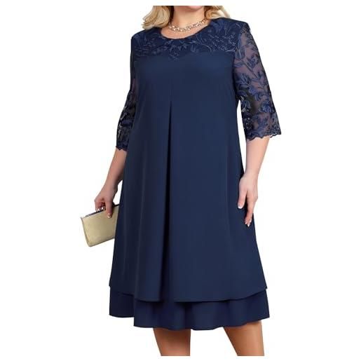 shownicer vestito da damigella donna pizzo al ginocchio senza maniche sera vestiti tulle coprispalle prom party festa abito a marina xxl