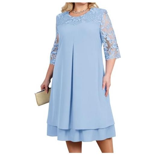 shownicer vestito da damigella donna pizzo al ginocchio senza maniche sera vestiti tulle coprispalle prom party festa abito a azzurro 3xl