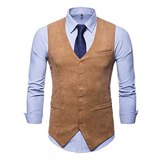 JOLIME panciotto gilet uomo vintage velluto a coste scollo a v smanicato giacca blazer khaki s