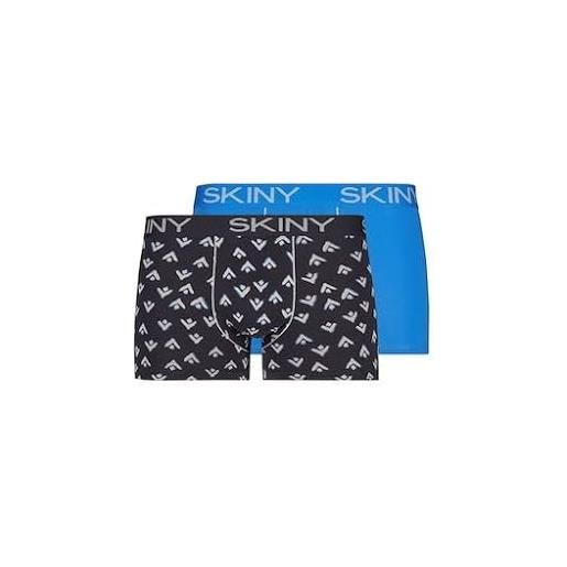 Skiny cotton multipack boxer a pantaloncino, blu notte ethno selection, xl (pacco da 2) uomo
