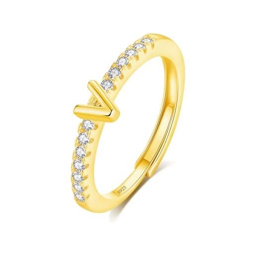 INFUSEU anello con iniziale, argento 925 18k oro anelli donna regolabili a-z lettera v captiale impilabili personalizzato nome gioielli regalo di mamma donna