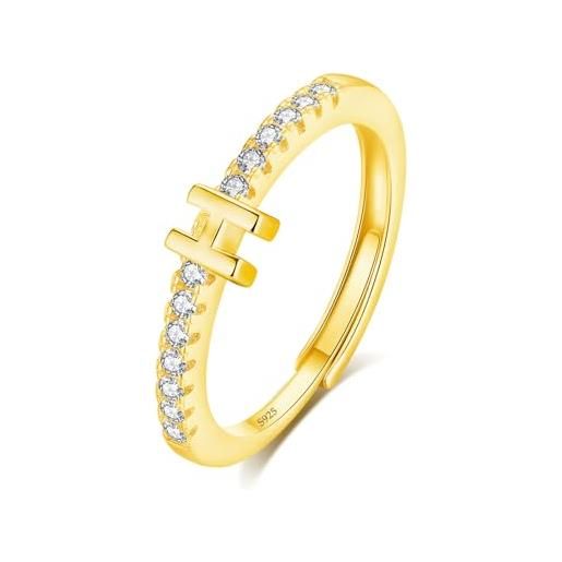 INFUSEU anello con iniziale, argento 925 18k oro anelli donna regolabili a-z lettera h captiale impilabili personalizzato nome gioielli regalo di mamma donna