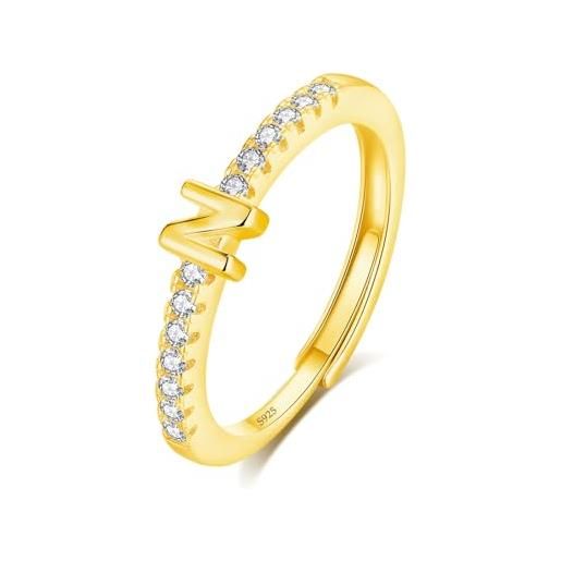 INFUSEU anello con iniziale, argento 925 18k oro anelli donna regolabili a-z lettera n captiale impilabili personalizzato nome gioielli regalo di mamma donna