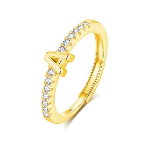 INFUSEU anello con iniziale, argento 925 18k oro anelli donna regolabili a-z lettera captiale a impilabili personalizzato nome gioielli regalo di mamma donna